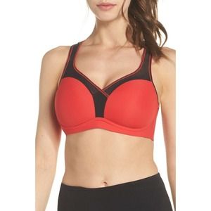 Light Impact Sports Bra Size 32C Women's Le Mystere Wire free US Black/Red New